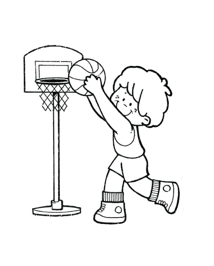 Coloriage Garçon Joue au Basket