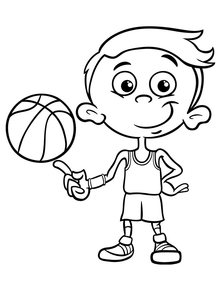 Coloriage Garçon avec Ballon de basket