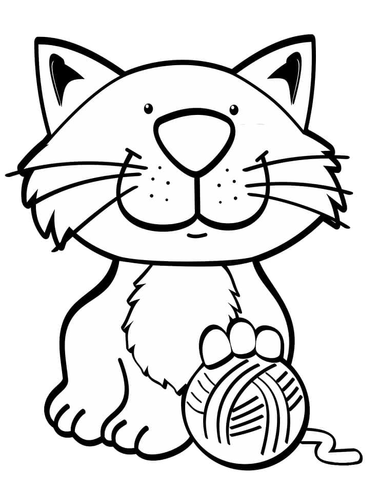 Coloriage chat avec pelote de laine