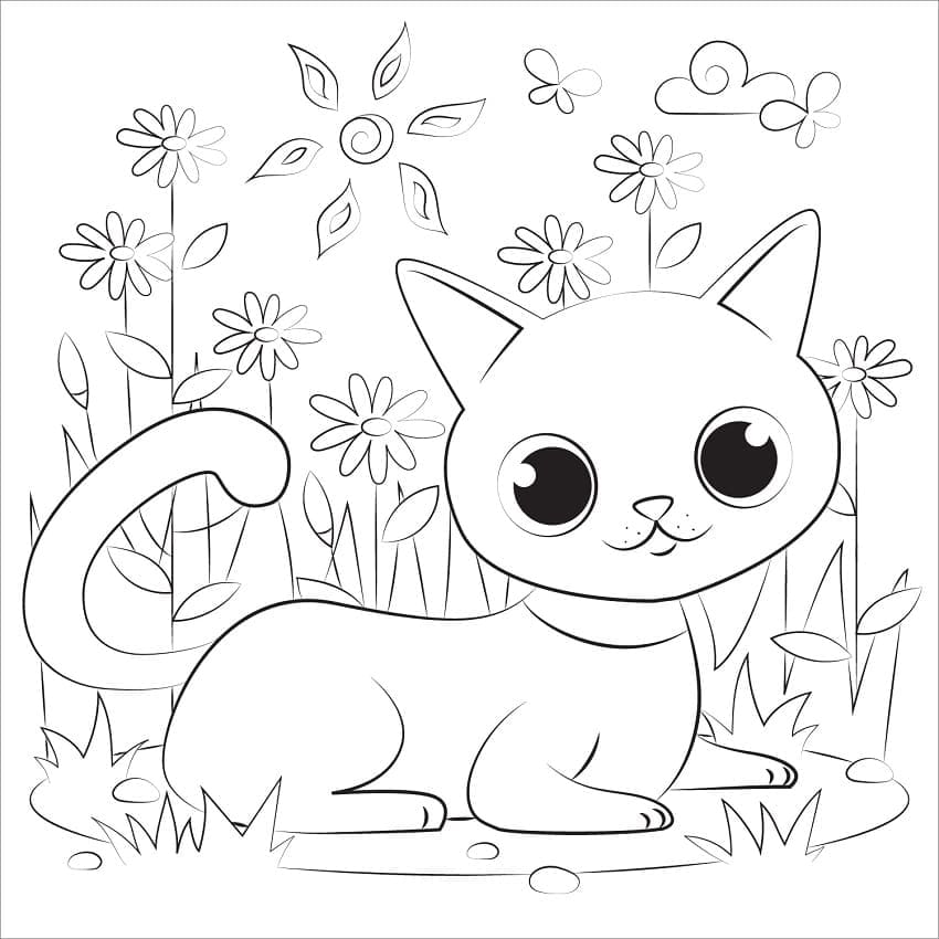 Coloriage chat kawaii à imprimer