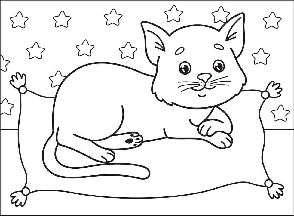 Coloriage chat sur oreiller