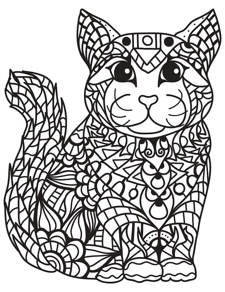 Coloriage chat zentangle