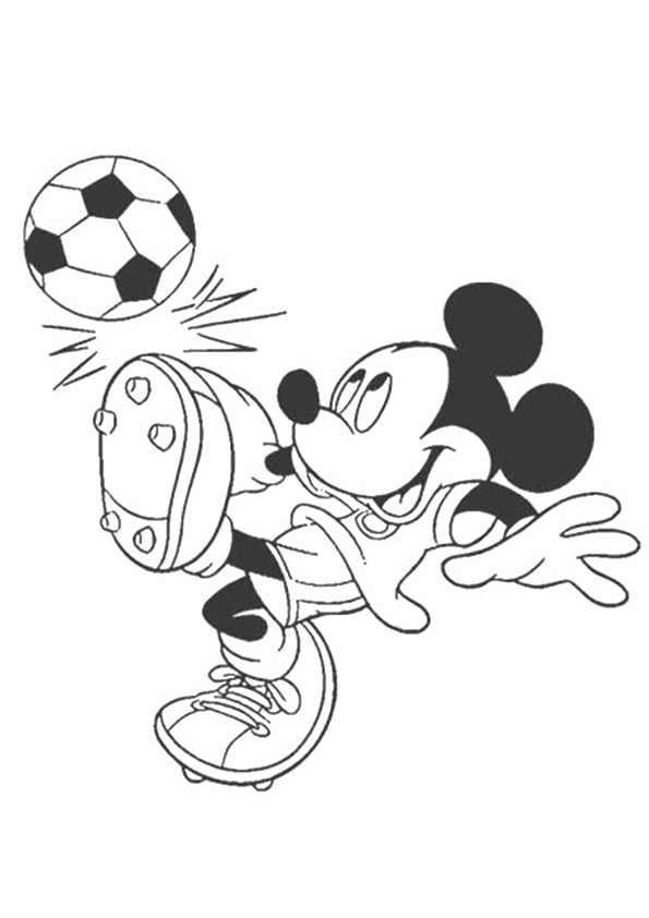 Coloriage Mickey Mouse jouant au football à imprimer