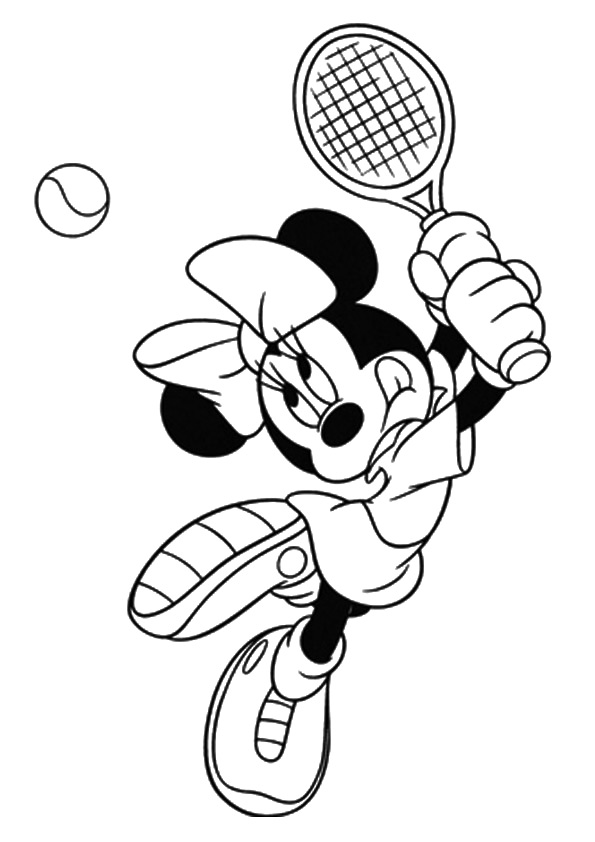 Coloriage Minnie Mouse jouant au tennis