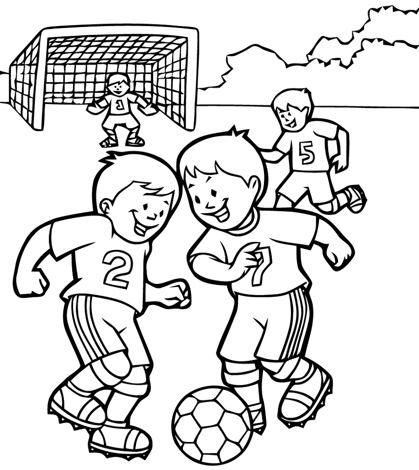 Coloriage Enfants Avec le Football à imprimer