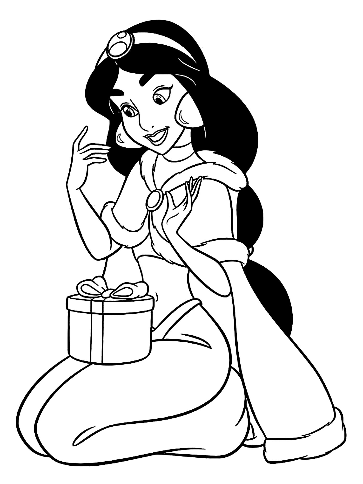 Coloriage Jasmine et Le Cadeau