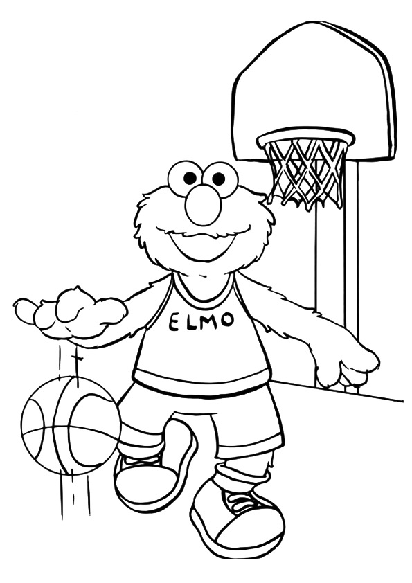 Coloriage Elmo jouant au basketball