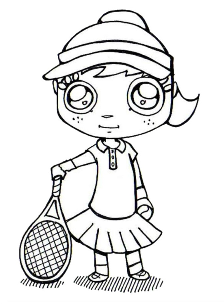 Coloriage Jolie Fille avec Tennis à imprimer