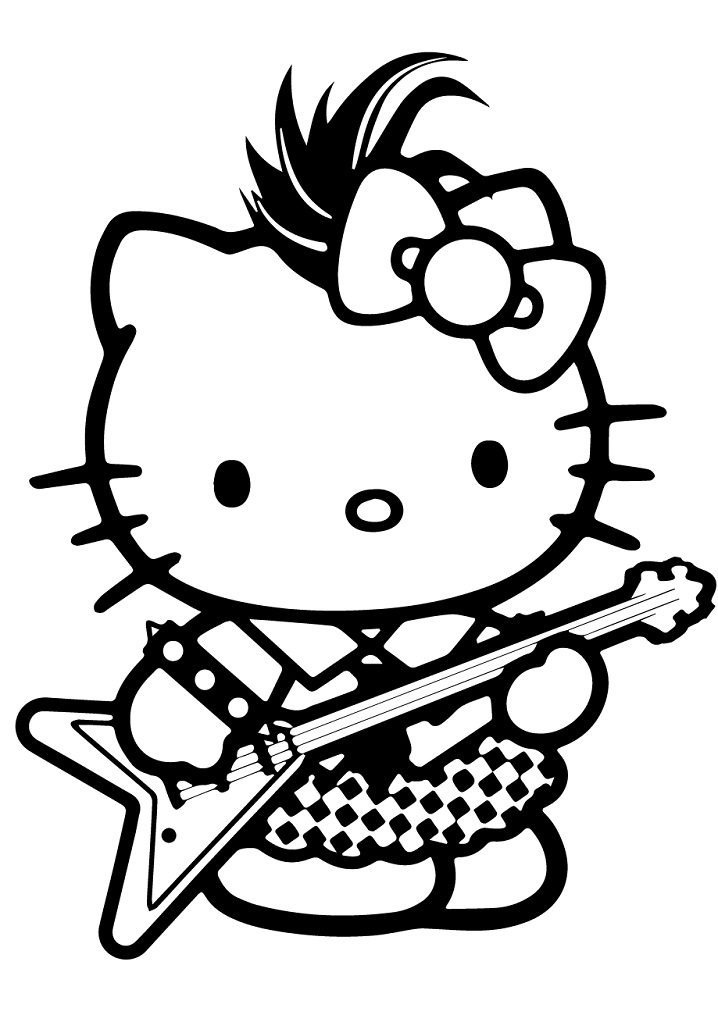 Coloriage Hello Kitty Rock star à imprimer