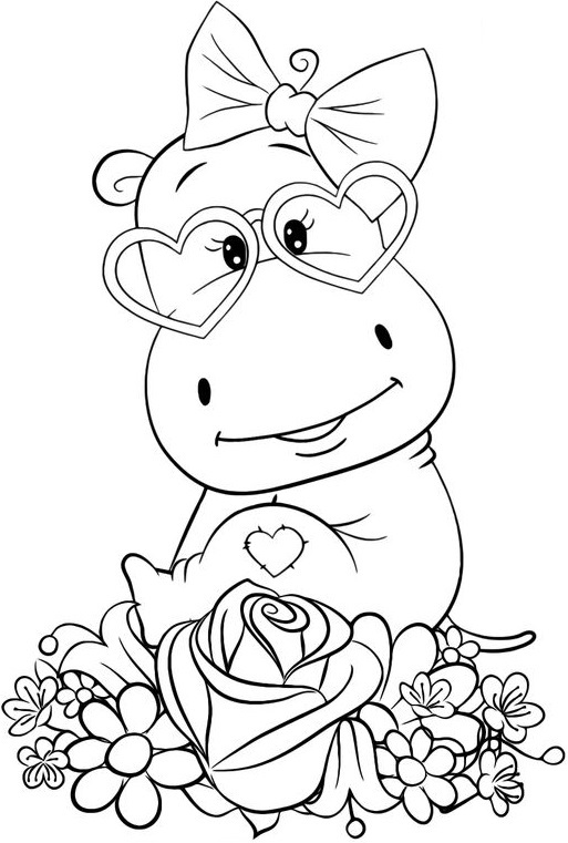 Coloriage Hippo Avec Des Lunettes