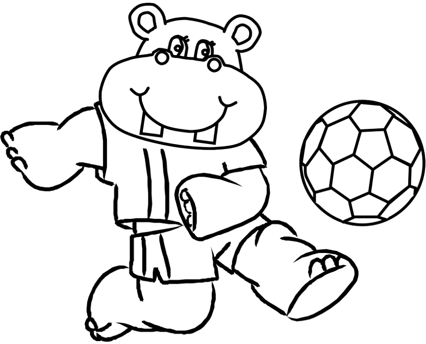 Coloriage Hippopotame Jouant Au Football à imprimer