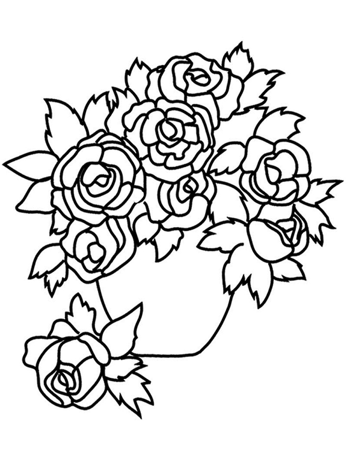 Coloriage Roses Pot à imprimer