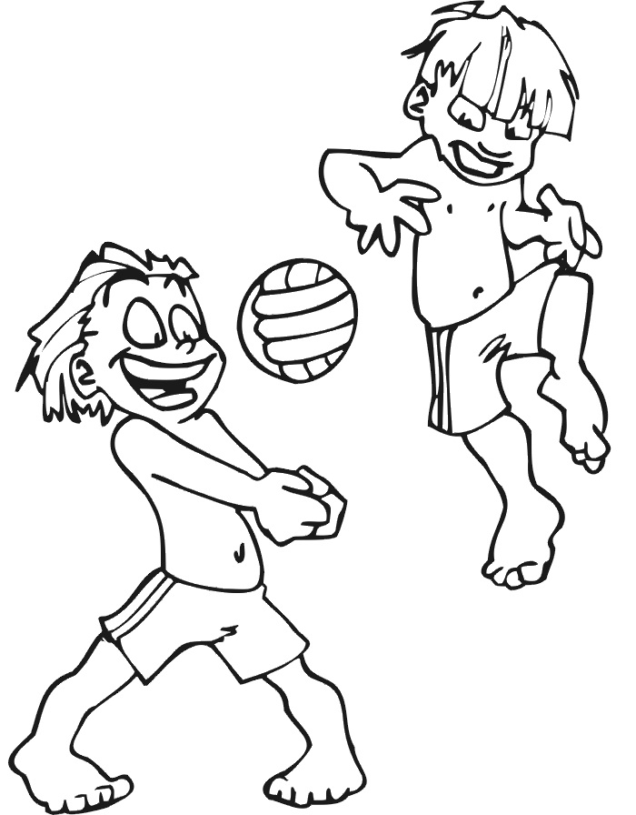 Coloriage Garçons avec Volleyball