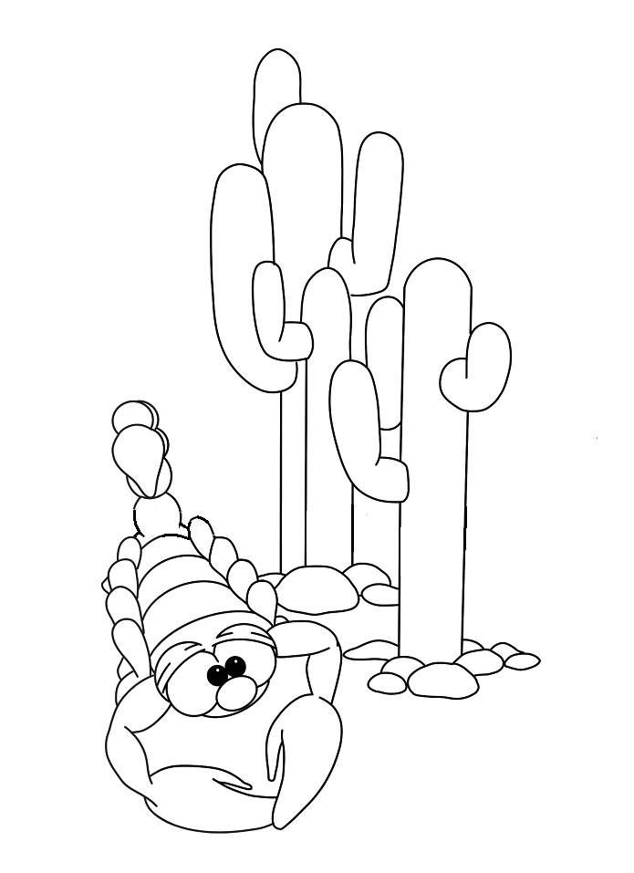 Coloriage Scorpion et Cactus à imprimer