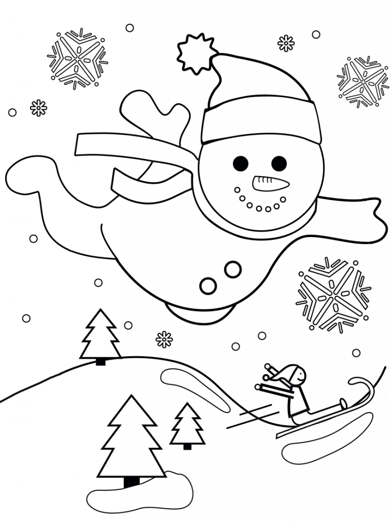 Coloriage Bonhomme de Neige Volant à imprimer