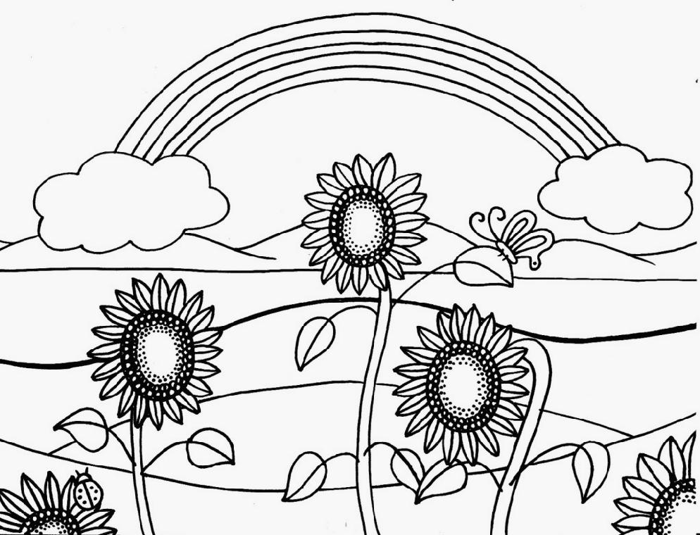 Coloriage Tournesols et Arc-En-Ciel