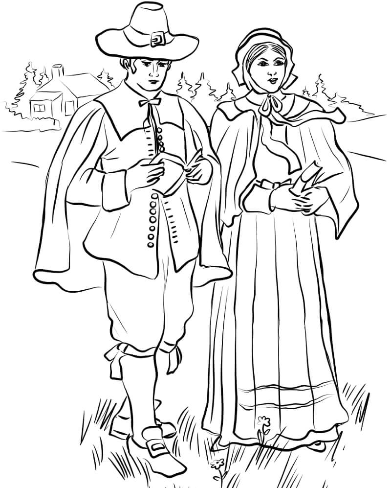 Coloriage Couple puritain de la Nouvelle Angleterre