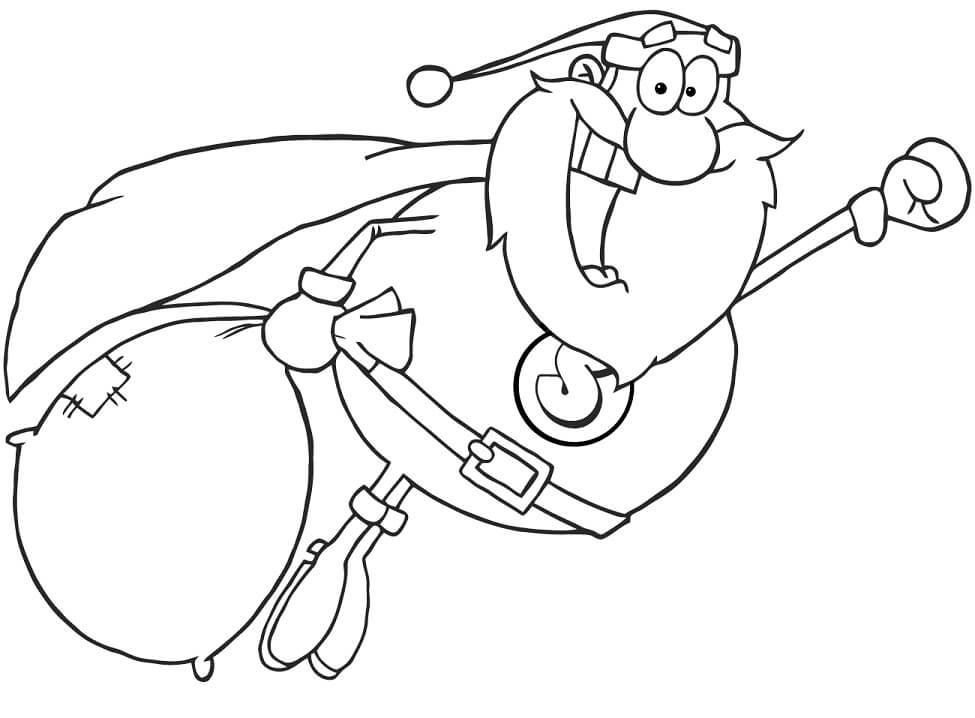 Coloriage Père Noël volant à imprimer