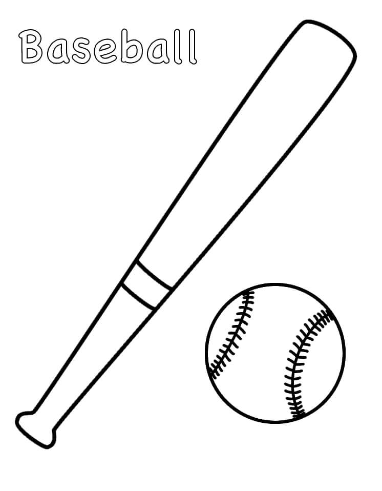 Coloriage Batte et balle de baseball à imprimer