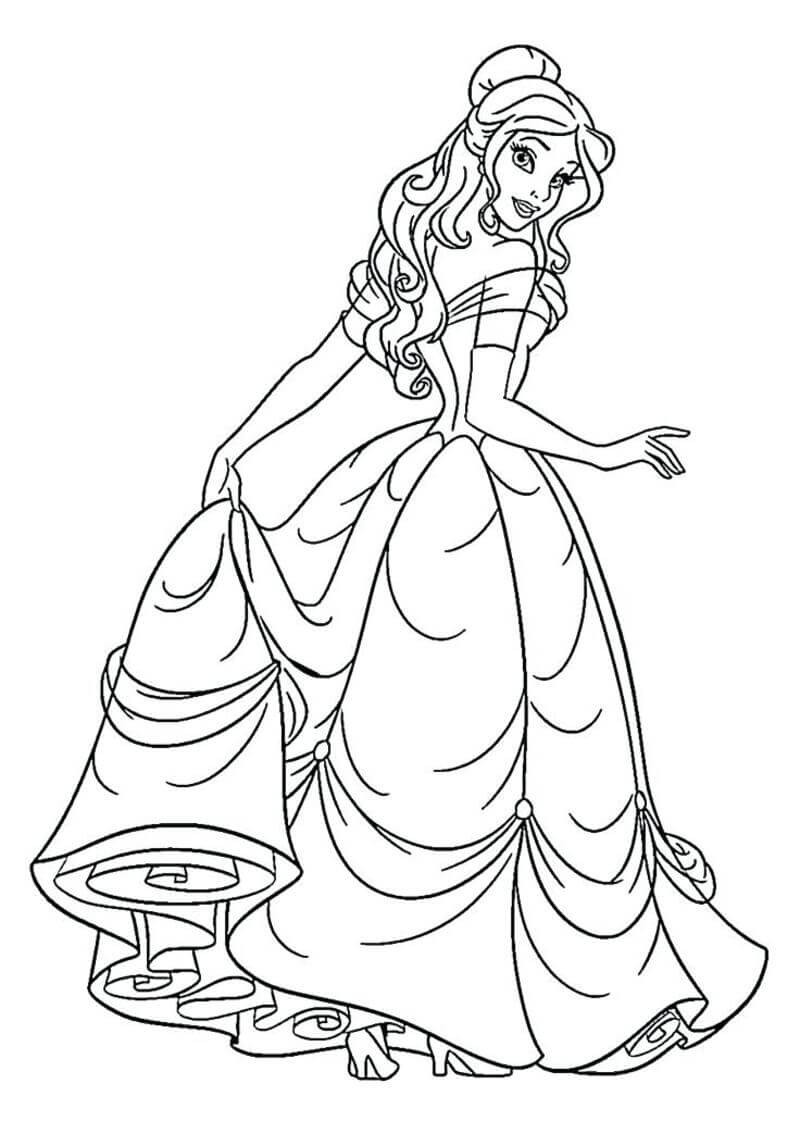 Coloriage Belle avec une robe de beauté à imprimer