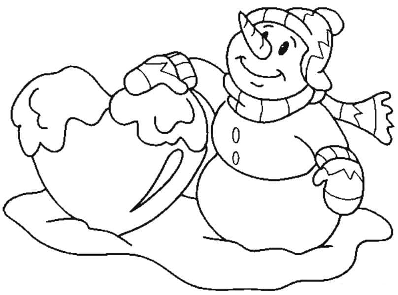 Coloriage Bonhomme de Neige et Coeur