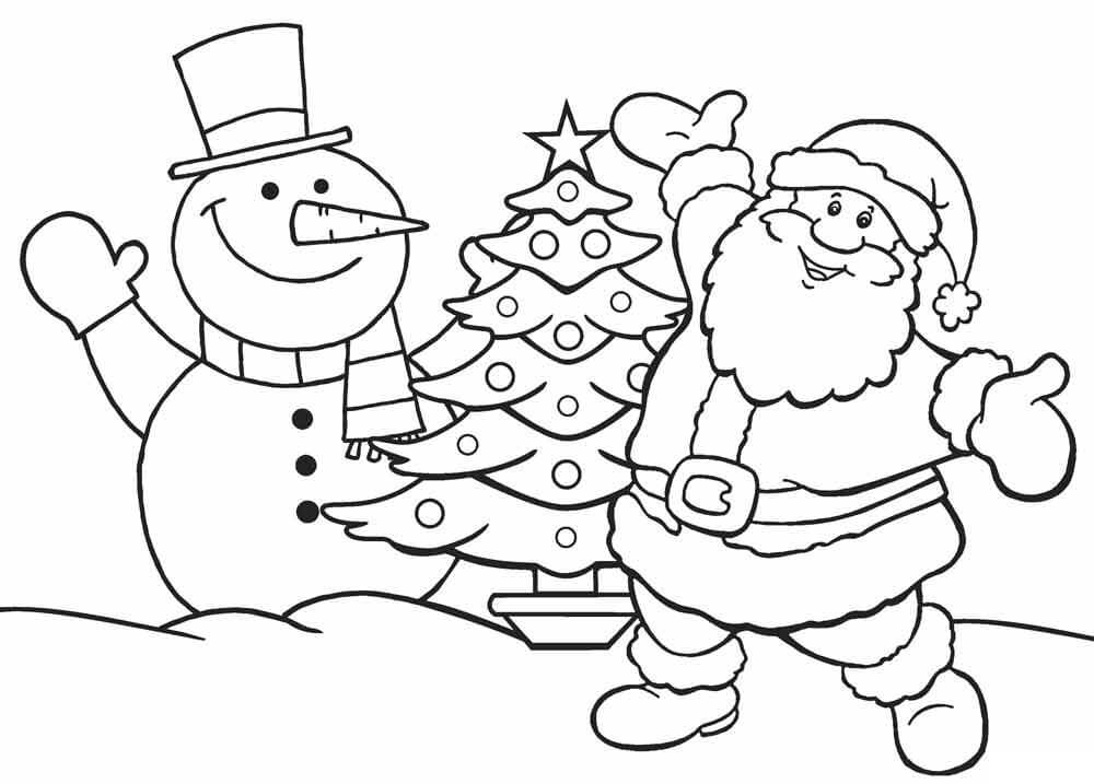 Coloriage Bonhomme de neige et père Noël à imprimer