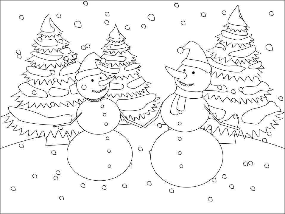 Coloriage Bonhommes de neige de Noël à imprimer