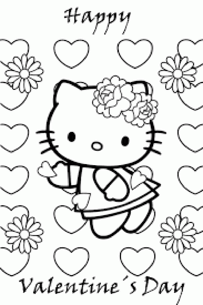 Coloriage Bonjour Kitty Joyeuse Saint-Valentin à imprimer