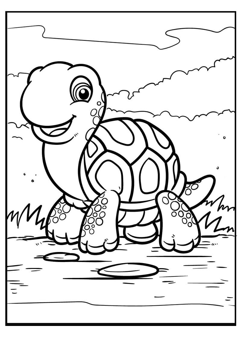 Coloriage Bonne tortue souriante à imprimer