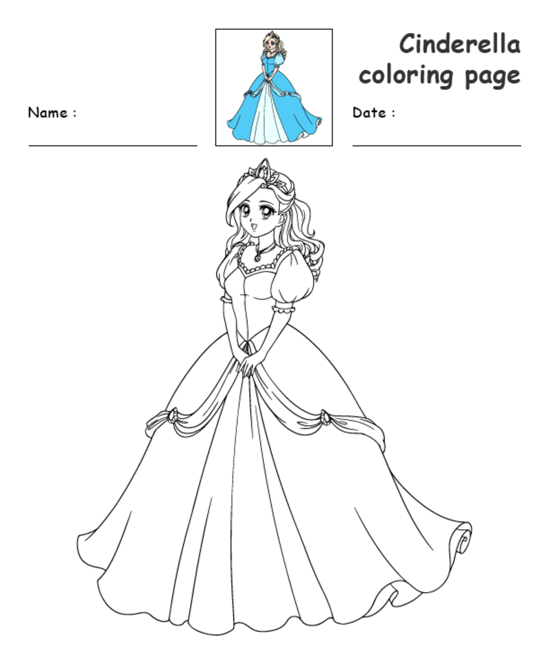 Coloriage Cendrillon en robe bleue