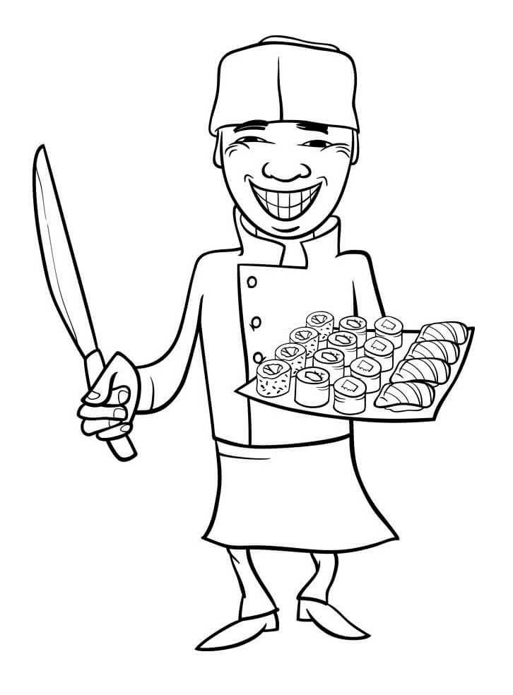 Coloriage Chef de Sushi au Japon