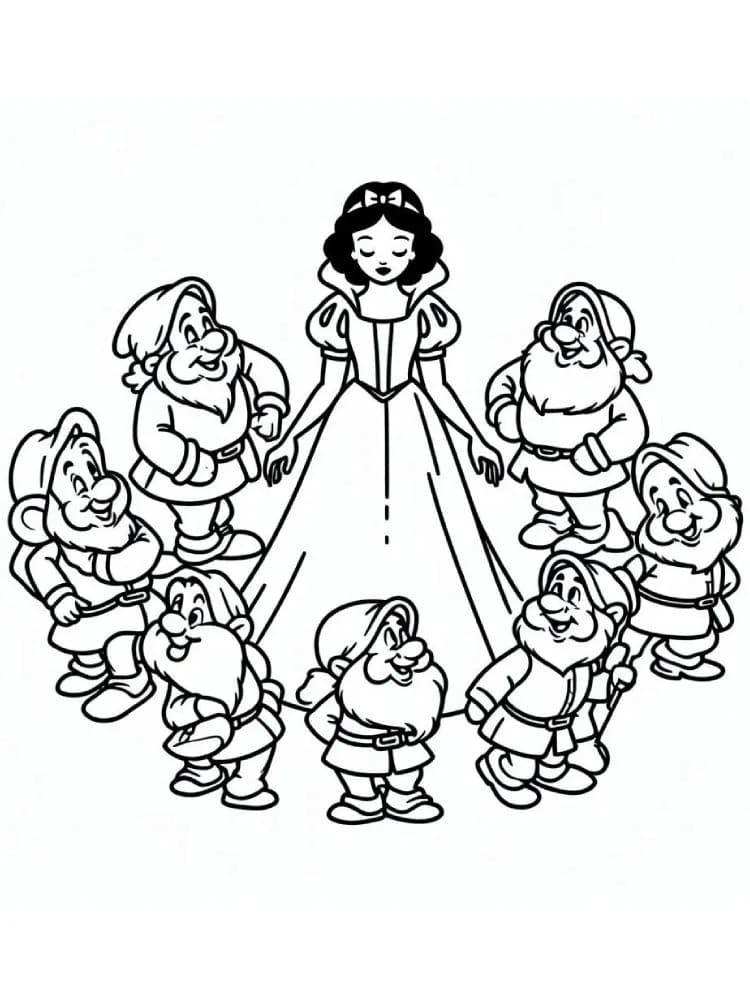 Coloriage Dessin Blanche Neige et les Sept Nains gratuit à imprimer