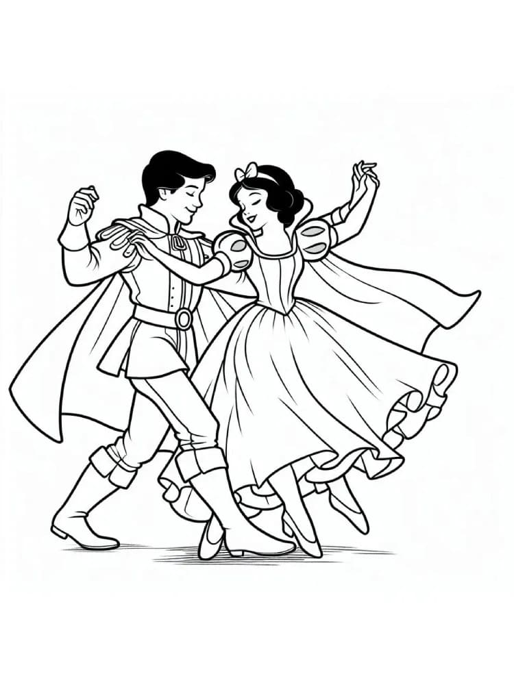 Coloriage Dessine Blanche Neige et le prince dansant à imprimer