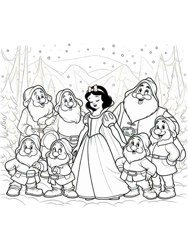 Coloriage Dessine Blanche Neige et les Sept Nains à imprimer