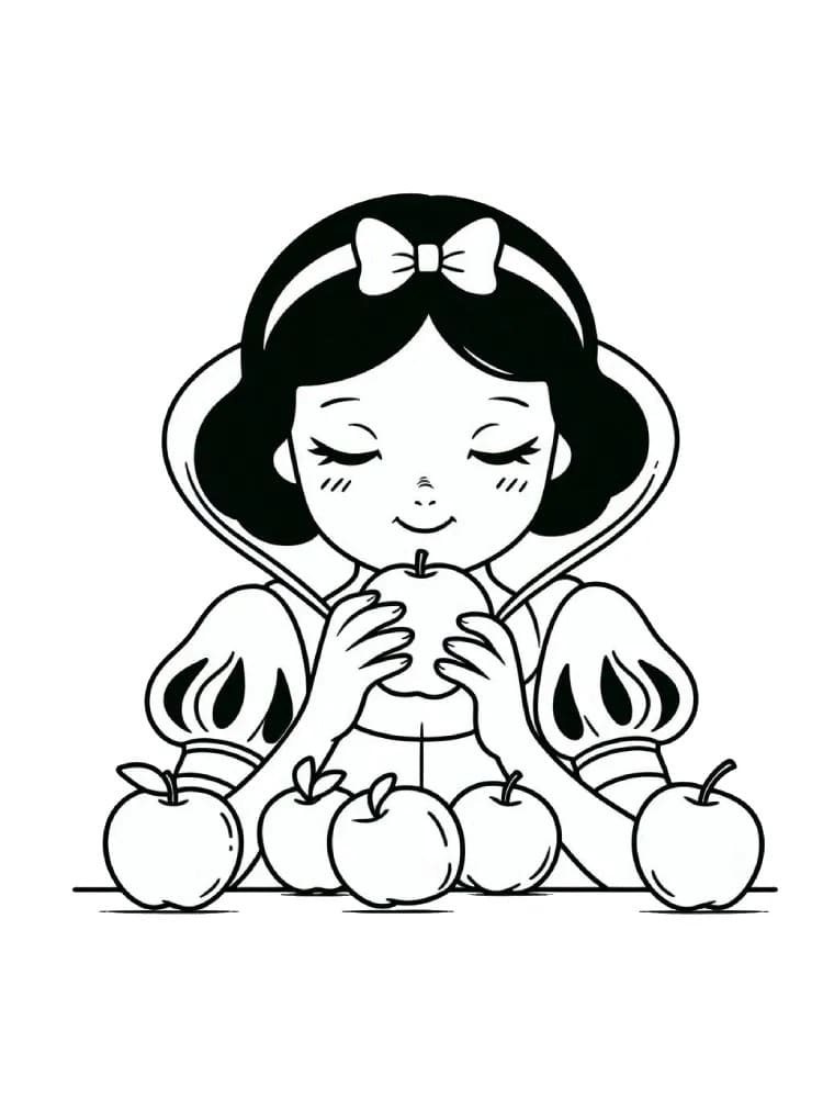 Coloriage Dessine Blanche Neige mangeant des pommes à imprimer