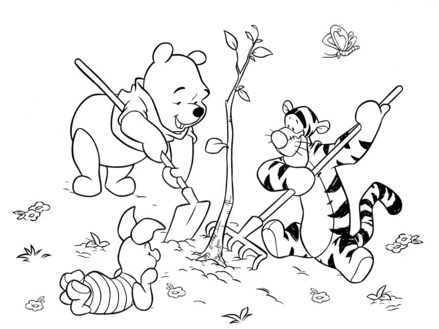 Coloriage Dessine Winnie l'ourson de planter