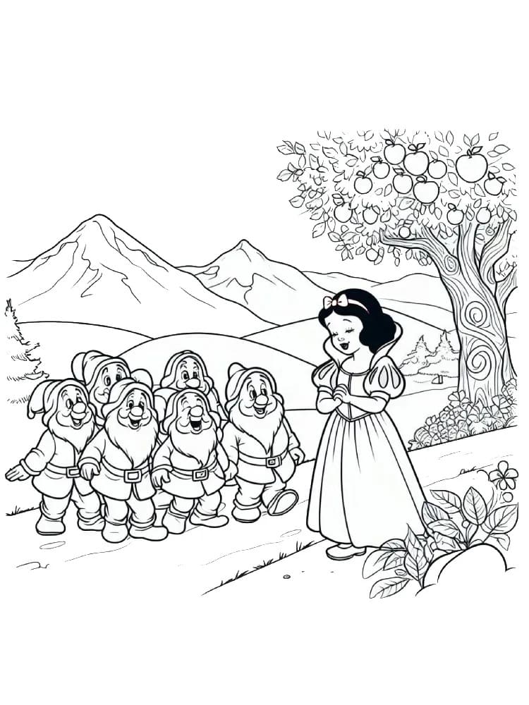 Coloriage Dessiner Blanche Neige et les Sept Nains à imprimer