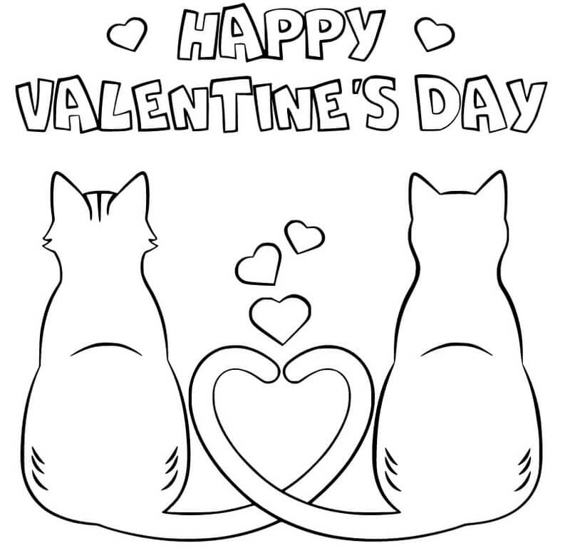 Coloriage Deux chats Joyeuse Saint-Valentin à imprimer