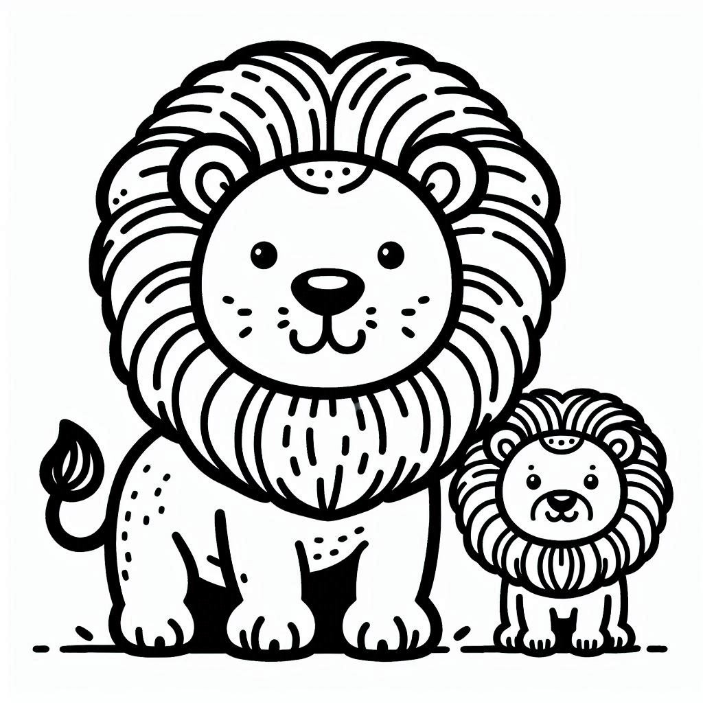 Coloriage Deux lions mignons