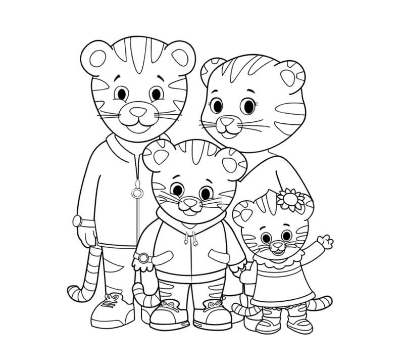 Coloriage Famille de tigre
