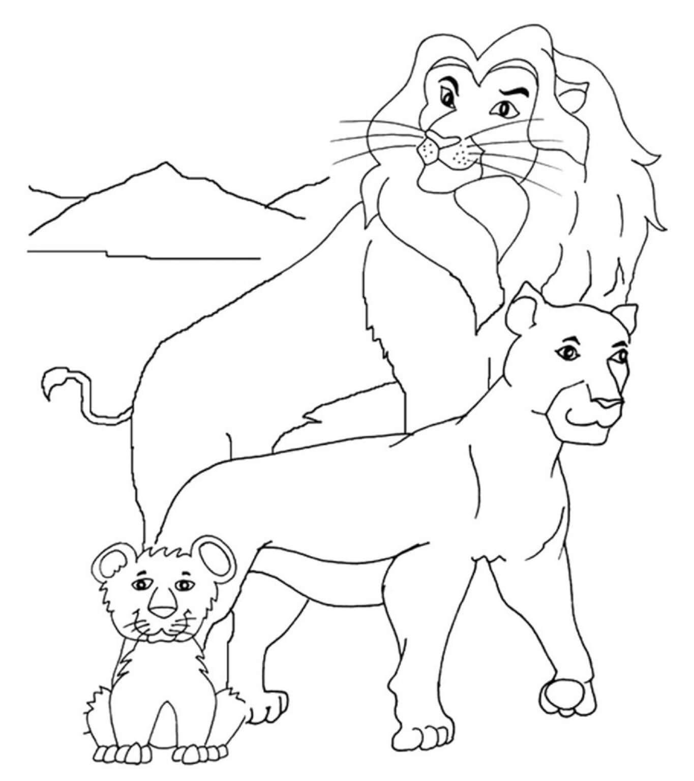 Coloriage Famille Lion