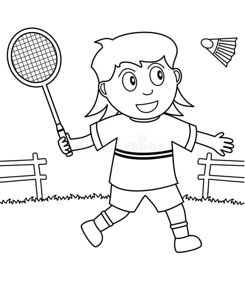 Coloriage Fille Jouant au Badminton 1 à imprimer