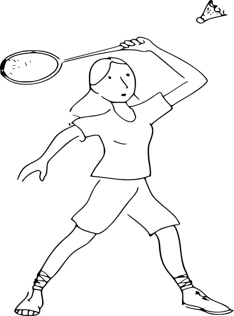 Coloriage Fille Jouant au Badminton 2
