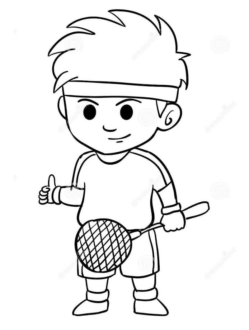 Coloriage Garçon Jouant au Badminton 1