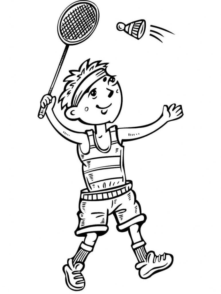 Coloriage Garçon Jouant au Badminton 3 à imprimer