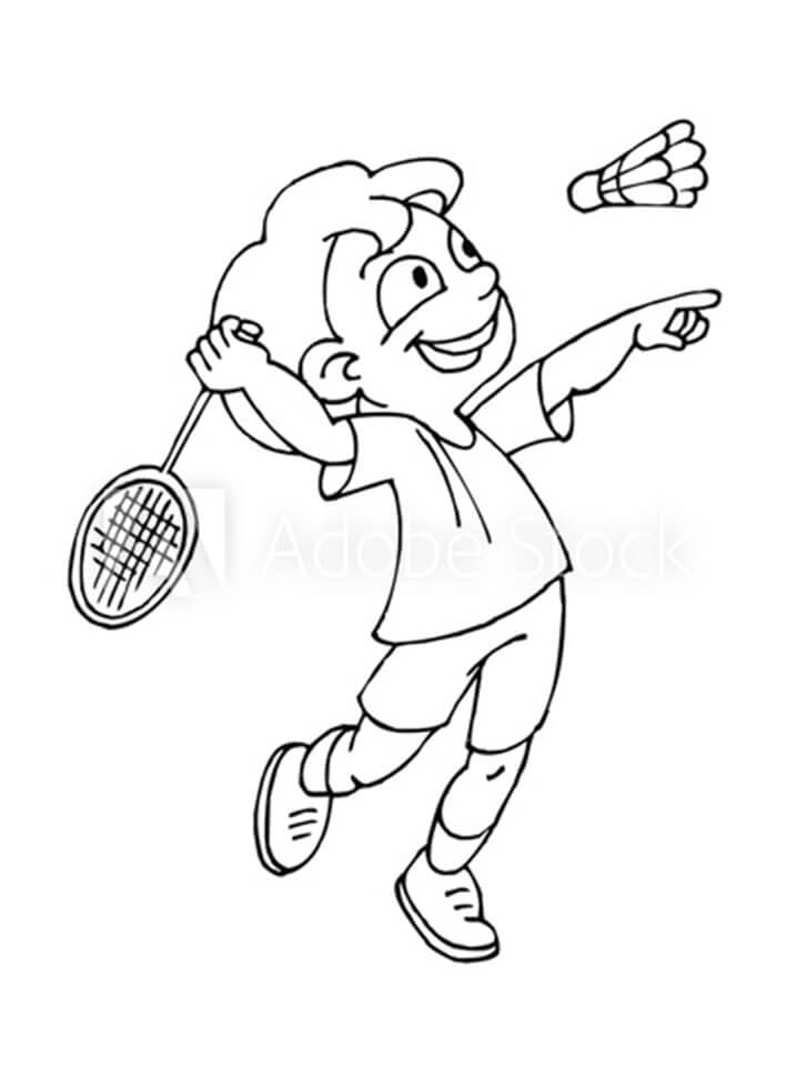 Coloriage Garçon Jouant au Badminton 4