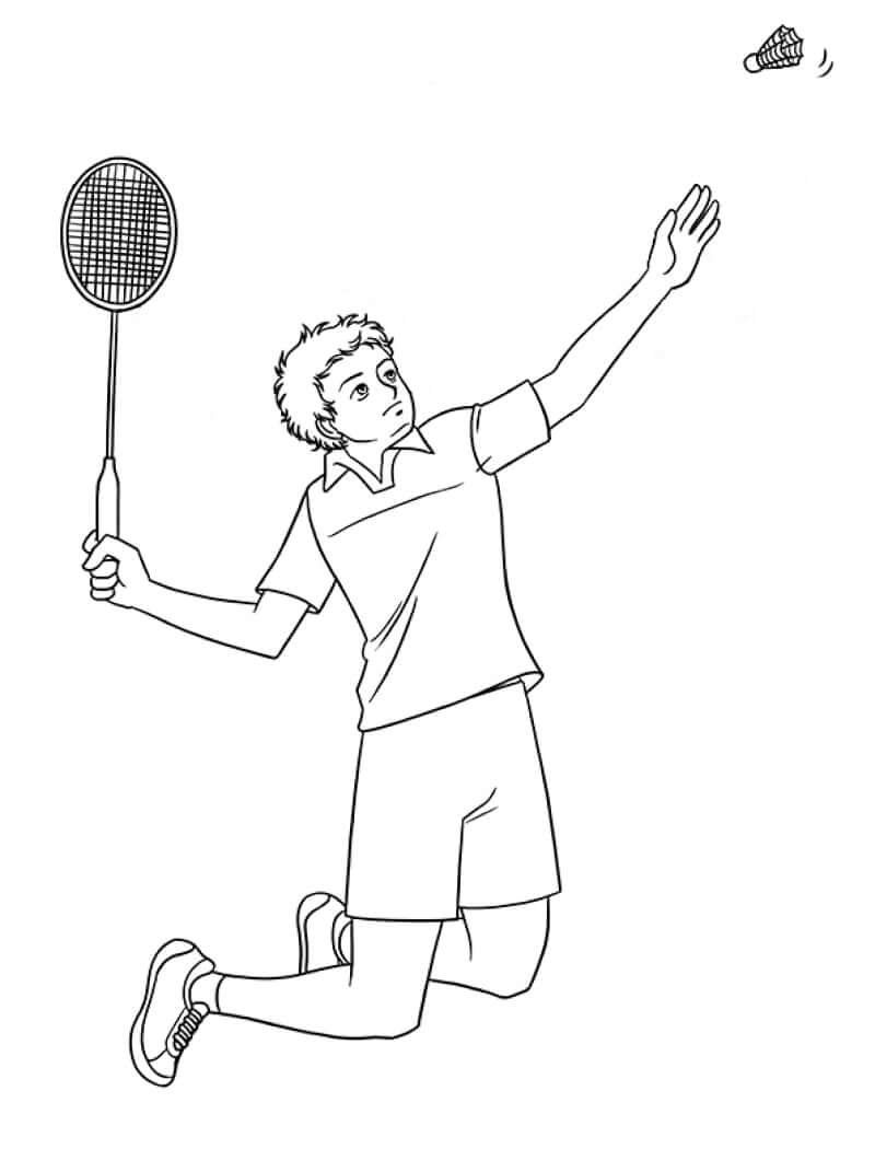 Coloriage Garçon Jouant au Badminton