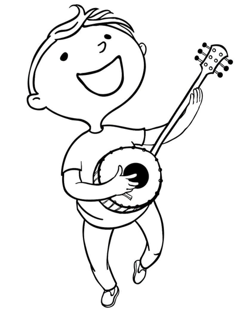 Coloriage Garçon Jouant au Banjo
