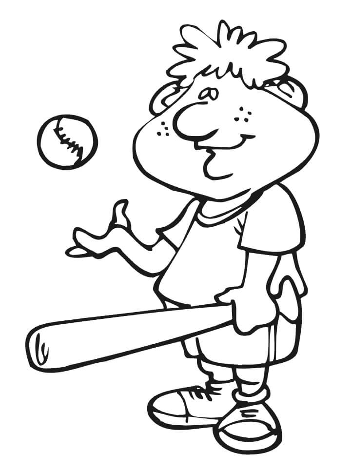 Coloriage Garçon Jouant au Baseball 1