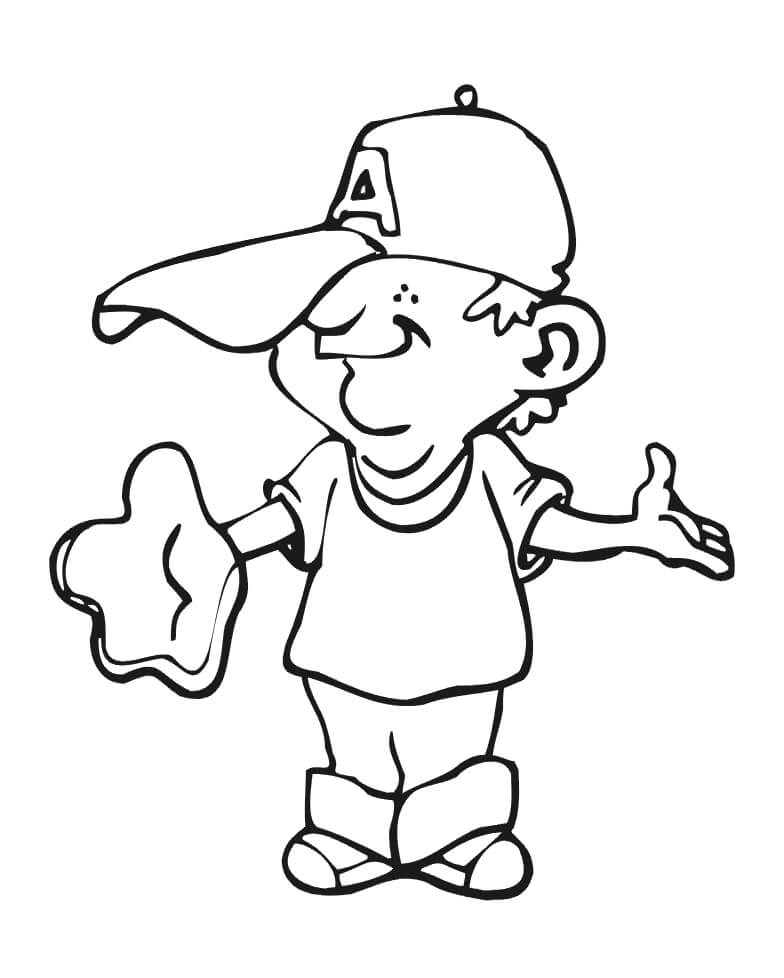 Coloriage Garçon Jouant au Baseball 4